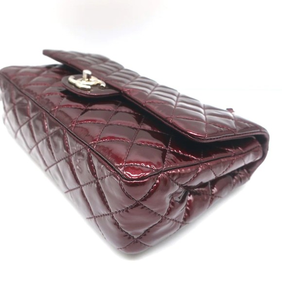 Chanel 2008 Classic Double Flap Bag Burgundy Quilted Patent Leather Shoulder Bag - Picture 8 of 12